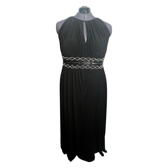 R&M Richards Black Sleeveless Long Gown With Beaded Waist (Size 18W)